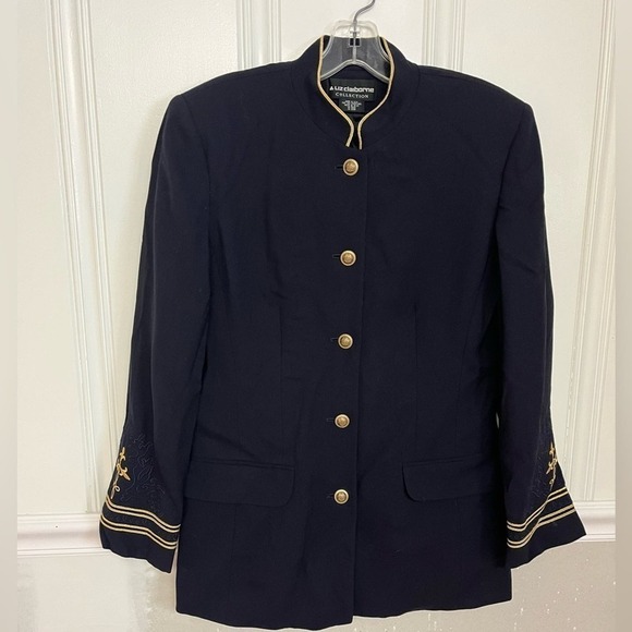 Vintage 80s 90s Cashmere Wool Lightweight Nautical Liz Claiborne Navy Blazer 6 - Picture 1 of 8
